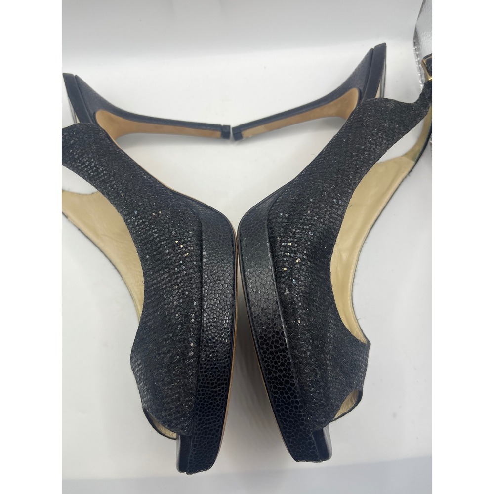 Jimmy Choo Glitter Peep Toe Slingback Heels Black Made‎ in Italy Size 38 - Picture 4 of 8